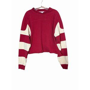 Orvis VTG Rugby Style Shirt Top Long Sleeve V-Neck Large Red Cream Flaw-Cropped